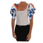 Hvit Polka Silke Korsett Bustier Topp