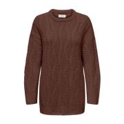 Brun Only Onlnora Life Ls Loose Oneck Knit Genser