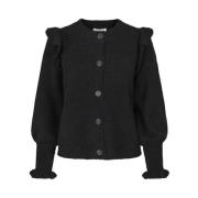 Sort Mohair Feminin Cardigan med Vakre Detaljer