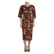 Multifarget Geranium Silke Sheath Midi Kjole