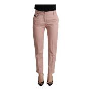 Rosa Bomullsbukse med Mid Waist og Tapered Fit