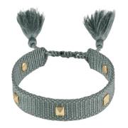 Woven Friendship Bracelet Thin W/Stud - Dusty Teal W/Matte Gold