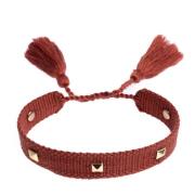 Woven Friendship Bracelet Thin W/Stud - Mahogany