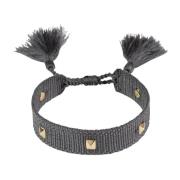 Woven Friendship Bracelet Thin W/Stud - Dark Grey