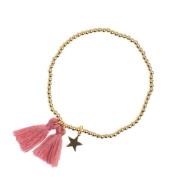 Metal Bead Bracelet W/Tassel Dusty Rose