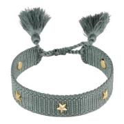 Woven Friendship Bracelet Thin W/Star Stud - Dusty Teal W/Matte Gold