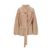 Beige Ull Cardigan med Avtagbart Belte