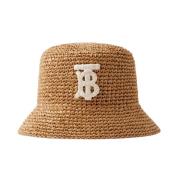 Håndlaget Raffia Bøttehatt med Monogram