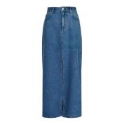 Vintage Blått Denim Maxi Skjørt