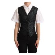 Grønn og Svart Jacquard Blomster Vest