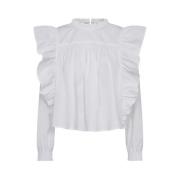 Hvit Bomull Frill Bluse