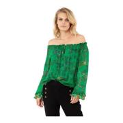 Off-Shoulder Bluse Mønster Grønn