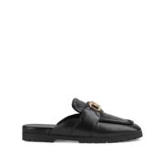 Sorte Skinn Slip-On Sandaler