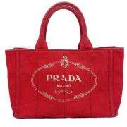 Pre-owned Rodt lerret Prada Canapa Tote