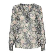 Blomstrete bluse med smockerm