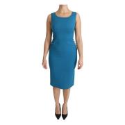 Blå Bodycon Sheath Knelengde Ullkjole