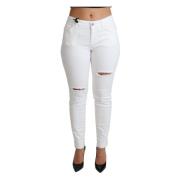 Hvite Rippede Skinny Jeans