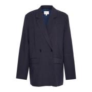 Marineblå Lin Blazer med Box Fit