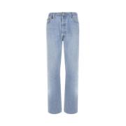 Høyt Liv Cropped Jeans i Blå Denim