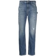 Cropped Blå Vasket Denim Jeans