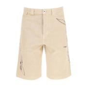 Beige Bomullsshorts med Brodert Logo