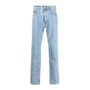 Straight-Leg Jeans med Striper og Fadede Bokstaver