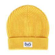 Gul Logo Patch Ribbestrikket Beanie