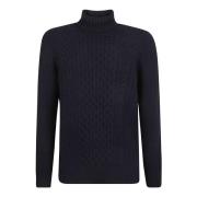 Blå Cable-Knit Roll Neck Jumper