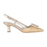 Beige Raffia og Skinn Slingback