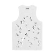 Hvit Ganni Rib Jersey Embellish Tank Top Bright White Topp