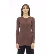 Brun Crew-neck Sweater med Sideslisser