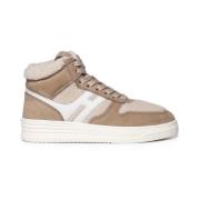 Beige Nubuck Sneakers med Faux Fur Innlegg