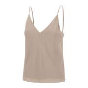 Taupe Crepe de Chine V-Hals Topp