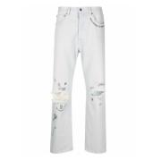 Distressed teksttrykk straight-leg jeans