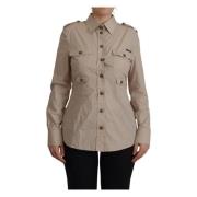 Beige Poplin Safari Skjorte