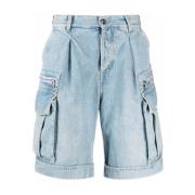 Blå Cargo Denim Shorts med Brodert Logo