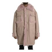 Rosa Shearling Lang Kåpejakke