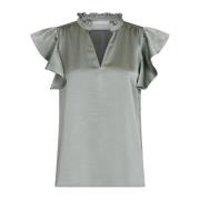 Sateen Bluse med Ruffle Detaljer