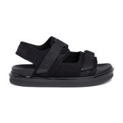 Sort Velcro Flate Sandaler for Menn