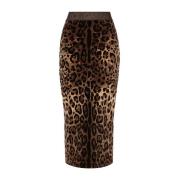 Leopard Print Chenille Midi Skjørt