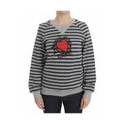 Stripet Crew-Neck Pullover med Logodetaljer