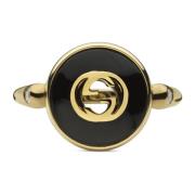 Sammenkoblet ring i gult gull, onyx og diamant