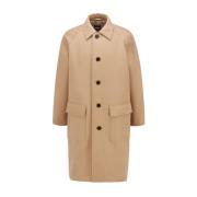 Beige Bomull Patch Coat Knappelukking