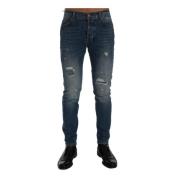 Slim Fit Logo Jeans Blå Vask