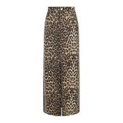 Leopard Print High Waist Denim Skjørt