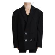 Svart Ull Blazer Jakke