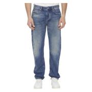 Blå Faded Straight-Leg Jeans