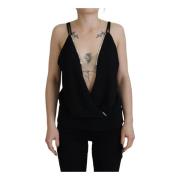 Sort Embellished Dyp V-hals Tank Top