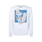 Hvit Slim Fit Crew Neck Sweatshirt med Popeye Grafikk