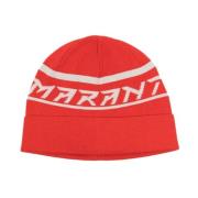 Rød og hvit strikket logo beanie